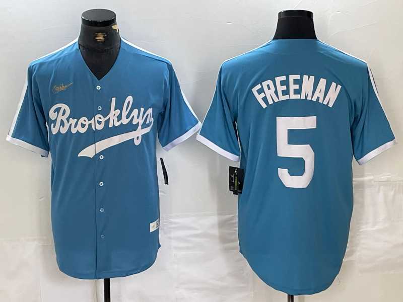 Mens Brooklyn Dodgers #5 Freddie Freeman Light Blue Cooperstown Collection Cool Base Jersey->los angeles dodgers->MLB Jersey